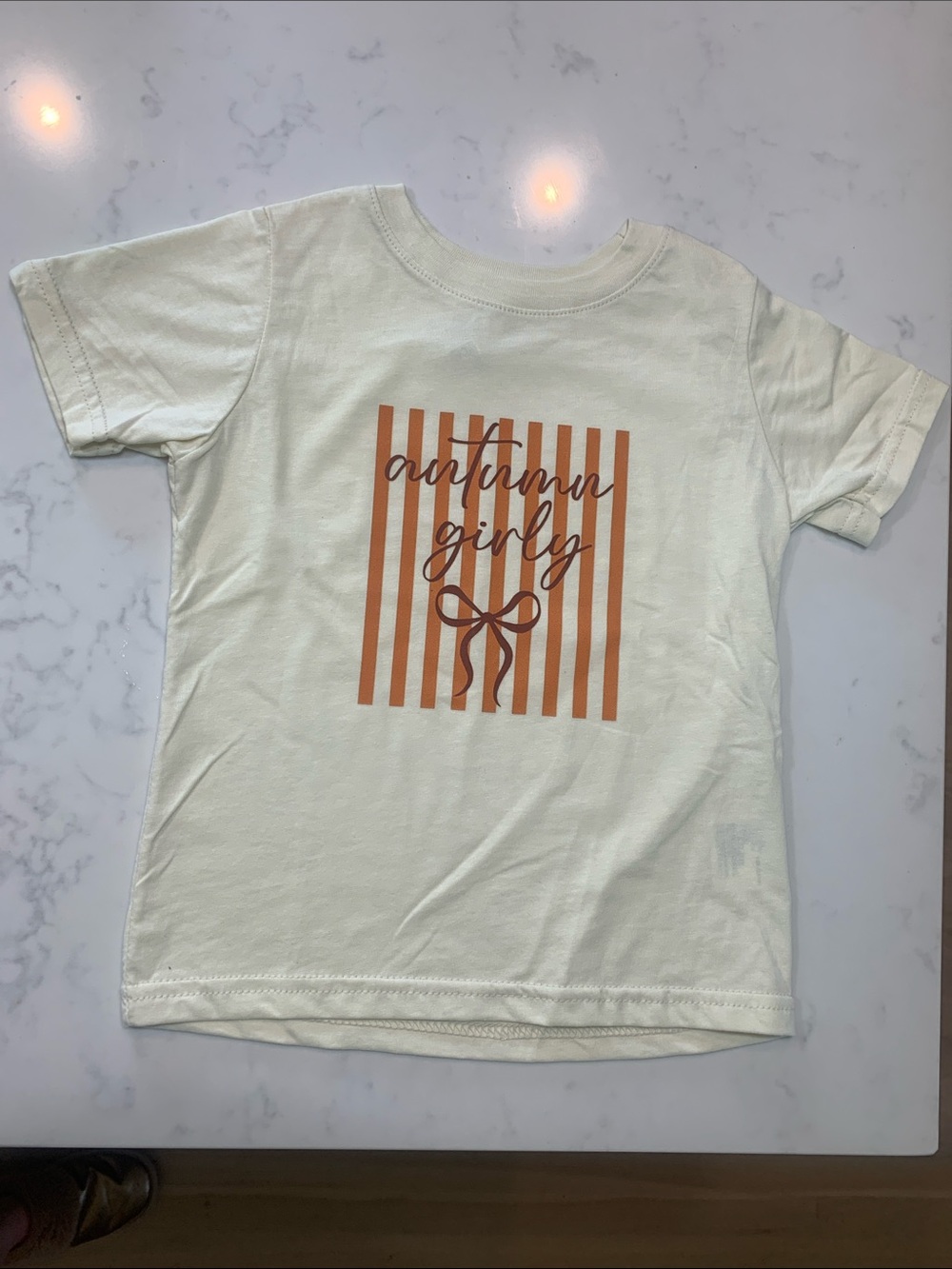 Rabbit Skins Cream Tee with Orange Striped 'Autumn Girly' Graphic